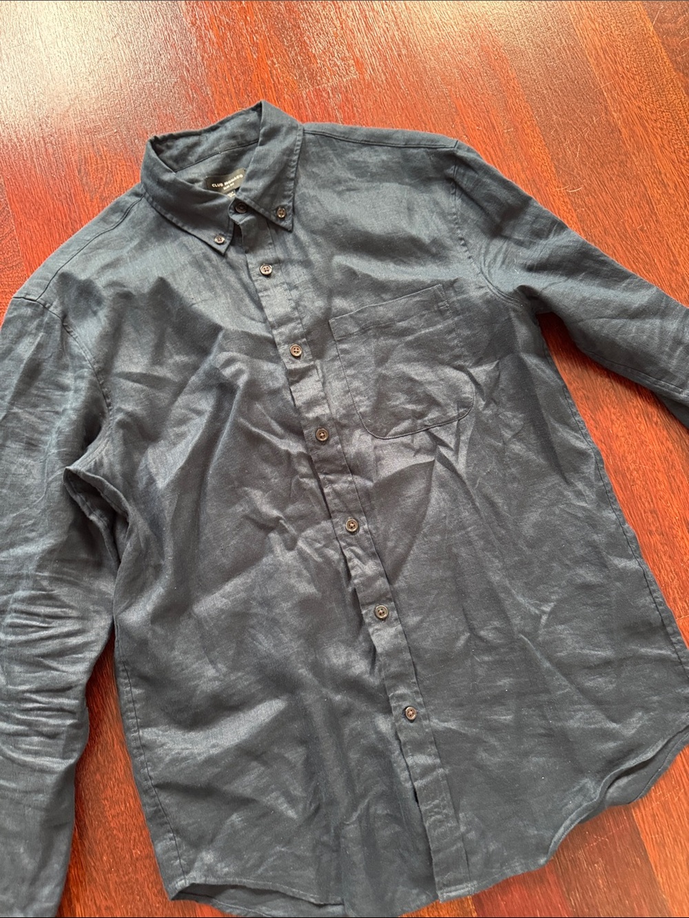 Club Monaco Mens Plain Linen Shirt Blue Navy